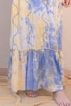 Buy_Label Reyya_Blue Cotton Embroidery Tie Dye Deep V Neck Sequin Wave Dress 