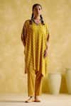 Buy_5Elements_Yellow Modal Satin Woven Bandhani Boat Indrina Pattern Tunic And Draped Pant Set _at_Aza_Fashions