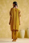 Shop_5Elements_Yellow Modal Satin Woven Bandhani Boat Indrina Pattern Tunic And Draped Pant Set _at_Aza_Fashions