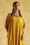 5Elements_Yellow Modal Satin Woven Bandhani Boat Indrina Pattern Tunic And Draped Pant Set _Online_at_Aza_Fashions