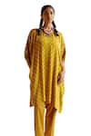 Buy_5Elements_Yellow Modal Satin Woven Bandhani Boat Indrina Pattern Tunic And Draped Pant Set _Online_at_Aza_Fashions