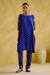 Buy_5Elements_Blue Modal Satin Woven Indrina Neckline Embroidered Tunic And Draped Pant Set _at_Aza_Fashions