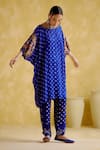 Buy_5Elements_Blue Modal Satin Woven Indrina Neckline Embroidered Tunic And Draped Pant Set _Online_at_Aza_Fashions