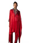 Buy_5Elements_Red Modal Saturn Woven Bead V Bhavishya Neckline Embellished Kaftan And Pant Set 