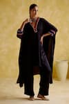 Buy_5Elements_Black Modal Saturn Woven Bead V Neck Bhavishya Work Kaftan And Pant Set _at_Aza_Fashions