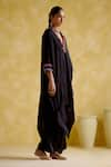 5Elements_Black Modal Saturn Woven Bead V Neck Bhavishya Work Kaftan And Pant Set _Online_at_Aza_Fashions