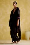 Buy_5Elements_Black Modal Saturn Woven Bead V Neck Bhavishya Work Kaftan And Pant Set _Online_at_Aza_Fashions