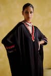 Buy_5Elements_Black Modal Saturn Woven Bead V Neck Bhavishya Work Kaftan And Pant Set 