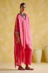 Buy_5Elements_Pink Modal Saturn Woven Bead V Neck Bhavishya Thread Kaftan And Pant Set _Online_at_Aza_Fashions