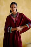 Buy_5Elements_Maroon Modal Saturn Woven Bead V Neck Bhavishya Thread Work Kaftan And Pant Set 