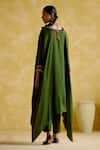 Shop_5Elements_Green Modal Saturn Woven Bead V Neck Bhavishya Threadwork Kaftan And Pant Set _at_Aza_Fashions