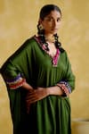 Buy_5Elements_Green Modal Saturn Woven Bead V Neck Bhavishya Threadwork Kaftan And Pant Set 