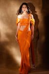 Buy_Anshika Tak Label_Orange Crepe Embroidered Stone Tangerine Tango Pre-draped Saree With Blouse _at_Aza_Fashions