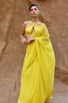 Buy_Anshika Tak Label_Yellow Georgette Embellished Beads Cross-cross Pre-draped Saree With Blouse _at_Aza_Fashions