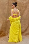 Shop_Anshika Tak Label_Yellow Georgette Embellished Beads Cross-cross Pre-draped Saree With Blouse _at_Aza_Fashions