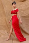 Buy_Anshika Tak Label_Red Lycra Sweetheart Draped Skirt Set _at_Aza_Fashions