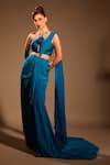 Shop_Anshika Tak Label_Blue Crepe Off-shoulder Sapphire Skies Pre-draped Saree With Blouse _at_Aza_Fashions