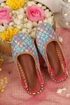 Buy_HELLO JR_Blue Sequin Sapphire Embroidered Mules _at_Aza_Fashions