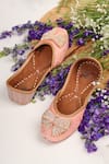 Buy_HELLO JR_Peach Swarovski Sassy Embellished Juttis _at_Aza_Fashions