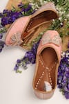 Shop_HELLO JR_Peach Swarovski Sassy Embellished Juttis _at_Aza_Fashions