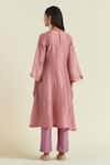 Shop_Ikshita Choudhary_Pink Kurta Shimmer Organza Hand Embroidered Tassel Round A-line Pant Set _at_Aza_Fashions