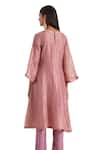 Ikshita Choudhary_Pink Kurta Shimmer Organza Hand Embroidered Tassel Round A-line Pant Set _Online_at_Aza_Fashions