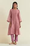 Buy_Ikshita Choudhary_Pink Kurta Shimmer Organza Hand Embroidered Tassel Round A-line Pant Set _Online_at_Aza_Fashions