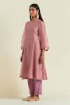 Buy_Ikshita Choudhary_Pink Kurta Shimmer Organza Hand Embroidered Tassel Round A-line Pant Set 