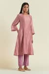 Shop_Ikshita Choudhary_Pink Kurta Shimmer Organza Hand Embroidered Tassel Round A-line Pant Set 