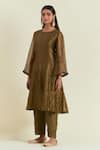 Buy_Ikshita Choudhary_Green Kurta Shimmer Organza Hand Embroidered A-line Set With Hem Dupatta _Online_at_Aza_Fashions