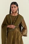 Buy_Ikshita Choudhary_Green Kurta Shimmer Organza Hand Embroidered A-line Set With Hem Dupatta 