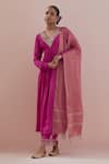 Buy_Ikshita Choudhary_Pink Anarkali And Pant Muslin Hand Embroidered Sequin V Neck Set _at_Aza_Fashions