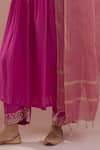 Buy_Ikshita Choudhary_Pink Anarkali And Pant Muslin Hand Embroidered Sequin V Neck Set 