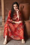 Archana Shah Red Embroidery, Sequins Round Neck Floral Digital Print Kimono Dress at Aza Fashions Archana Shah_Red Embroidery, Sequins Round Neck Floral Digital Print Kimono Dress _at_Aza_Fashions