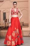 Buy_Archana Shah_Red Bamboo, Silk Sequins, Zari, Embroidery V-neck Blouse And Lehenga Set _at_Aza_Fashions