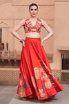 Archana Shah_Red Bamboo, Silk Sequins, Zari, Embroidery V-neck Blouse And Lehenga Set _Online_at_Aza_Fashions