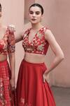 Buy_Archana Shah_Red Bamboo, Silk Sequins, Zari, Embroidery V-neck Blouse And Lehenga Set _Online_at_Aza_Fashions