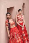 Shop_Archana Shah_Red Bamboo, Silk Sequins, Zari, Embroidery V-neck Blouse And Lehenga Set _Online_at_Aza_Fashions