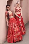 Archana Shah_Red Bamboo, Silk Sequins, Zari, Embroidery V-neck Blouse And Lehenga Set _at_Aza_Fashions