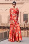 Buy Archana Shah Red Silk Embroidery, Zari, Mirrors Round Neck Floral Pattern Kurta And Sharara Set Buy_Archana Shah_Red Silk Embroidery, Zari, Mirrors Round Neck Floral Pattern Kurta And Sharara Set