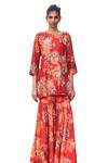 Shop Archana Shah Red Silk Embroidery, Zari, Mirrors Round Neck Floral Pattern Kurta And Sharara Set Shop_Archana Shah_Red Silk Embroidery, Zari, Mirrors Round Neck Floral Pattern Kurta And Sharara Set