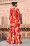 Shop Archana Shah Red Silk Embroidery, Zari, Mirrors Round Neck Floral Pattern Kurta And Sharara Set at Aza Fashions Shop_Archana Shah_Red Silk Embroidery, Zari, Mirrors Round Neck Floral Pattern Kurta And Sharara Set _at_Aza_Fashions