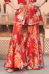Archana Shah Red Silk Zari, Mirrors, Embroidery V-neck Flower Print Kurta And Sharara Set Online at Aza Fashions Archana Shah_Red Silk Zari, Mirrors, Embroidery V-neck Flower Print Kurta And Sharara Set _Online_at_Aza_Fashions