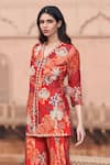 Buy Archana Shah Red Silk Zari, Mirrors, Embroidery V-neck Flower Print Kurta And Sharara Set Online at Aza Fashions Buy_Archana Shah_Red Silk Zari, Mirrors, Embroidery V-neck Flower Print Kurta And Sharara Set _Online_at_Aza_Fashions