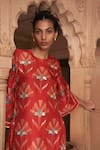 Buy_Archana Shah_Red Bemberg Silk Printed Shell Round Kurta And Pant Set 