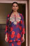 Archana Shah_Blue Bemberg Silk Printed Floral Round Kurta And Sharara Set _Online_at_Aza_Fashions