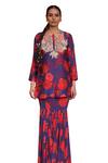 Archana Shah_Blue Bemberg Silk Printed Floral Round Kurta And Sharara Set _at_Aza_Fashions