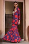 Buy_Archana Shah_Blue Bemberg Silk Printed Floral Round Kurta And Sharara Set 