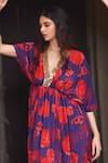 Shop_Archana Shah_Blue Shimmer Georgette Printed Floral Deep V Neck Kaftan _Online_at_Aza_Fashions