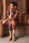 Shop_Archana Shah_Multi Color Bemberg Crepe Printed Floral Round Top And Pant Set 